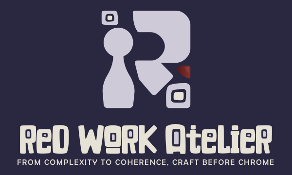 Red Work Atelier logo and tagline